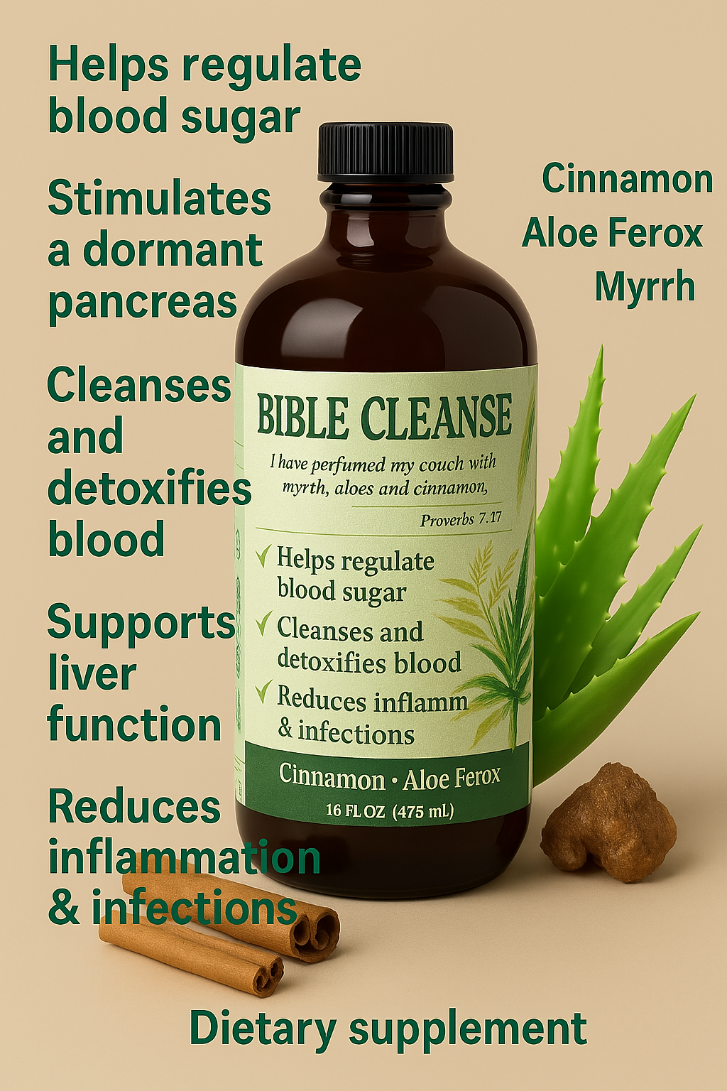 🏷️ Product Title: Bible Cleanse – Natural Herbal Formula for Blood Sugar & Detox Support (16 oz)